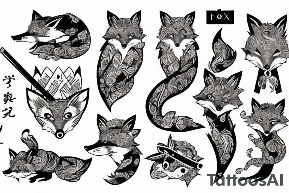 A fox with a katana in Japanese style tattoo idea