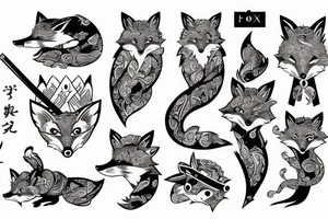 A fox with a katana in Japanese style tattoo idea
