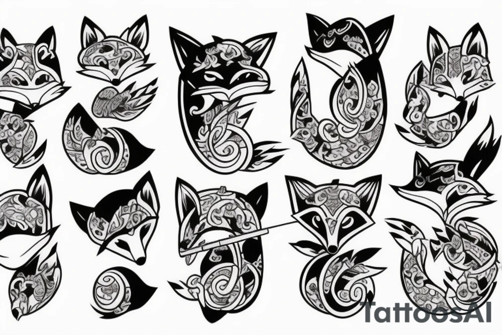 A fox with a katana in Japanese style tattoo idea