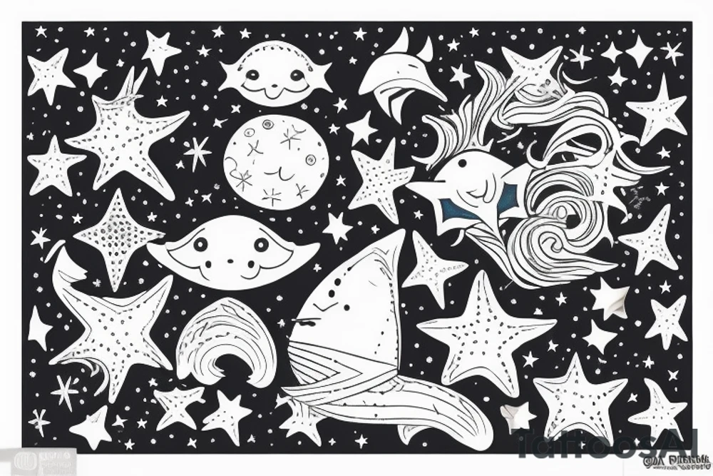 Cintas entrelazadas en posición vertical de 40 CM de largo con estrellas, lunas y olas de mar
Que se extienda desde mí tobillo hasta mí rodilla tattoo idea