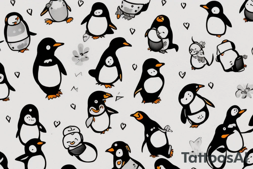 a small, cute, little fat penguin that is waving and saying 'ello tattoo idea