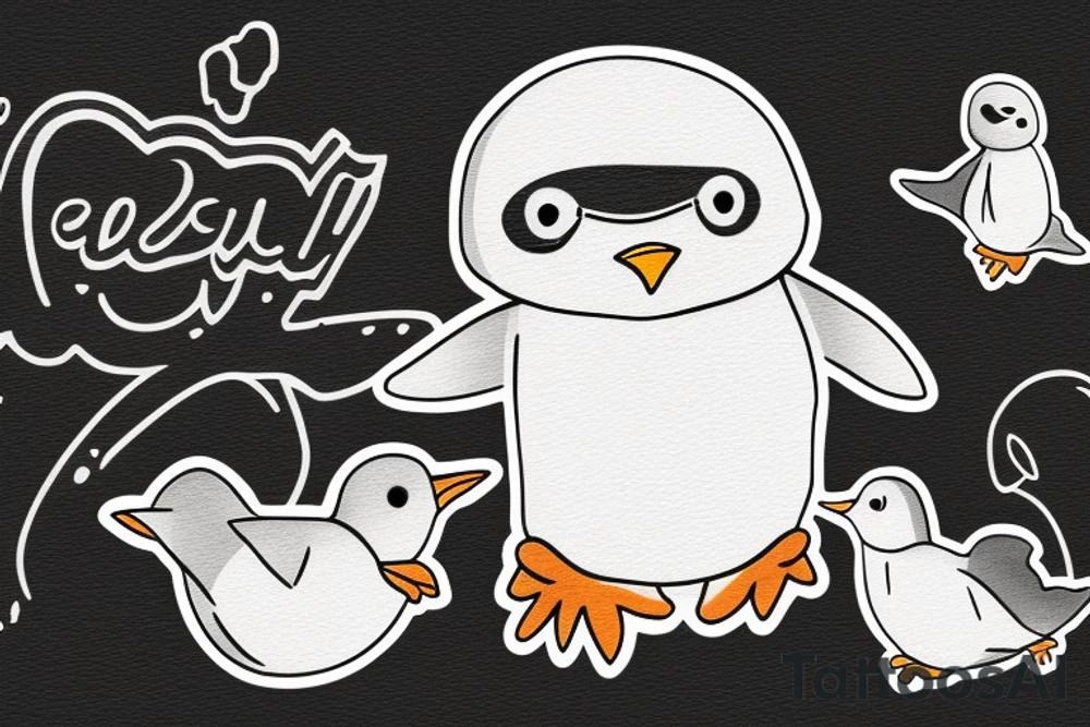 a small, cute, little fat penguin that is waving and saying 'ello tattoo idea