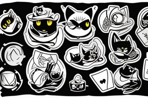 chat noir avec lunettes de soleil qui joue au poker et rigole tattoo idea