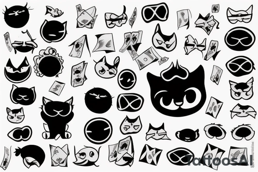 chat noir avec lunettes de soleil qui joue au poker et rigole tattoo idea