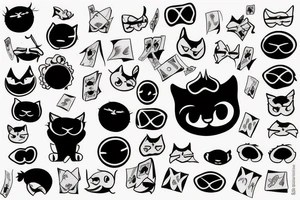 chat noir avec lunettes de soleil qui joue au poker et rigole tattoo idea