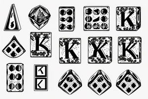 A dice showing three sides each showing the letters K, Y and M in braille alphabet tattoo idea