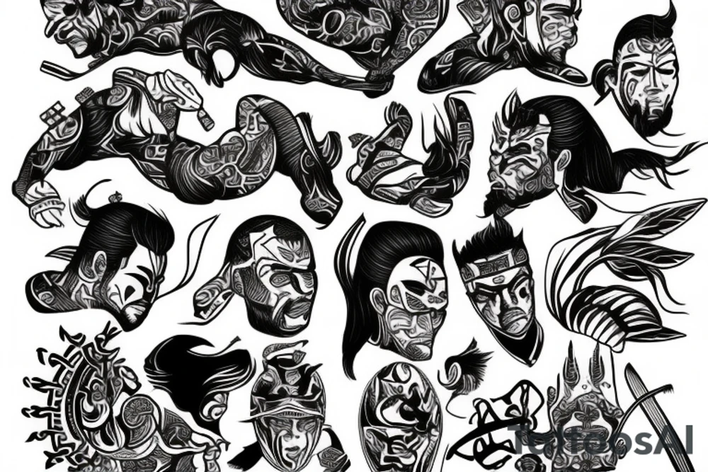 A combination of Brazilian jiu jitsu and Japanese samurai style tattoo idea