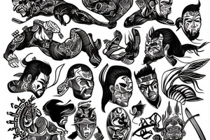 A combination of Brazilian jiu jitsu and Japanese samurai style tattoo idea