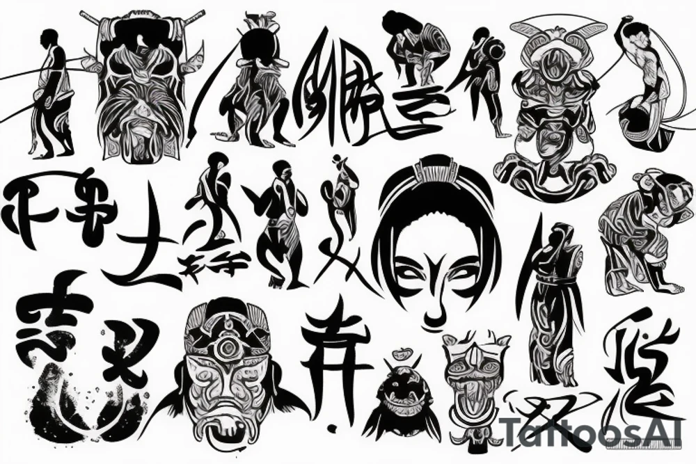 A combination of Brazilian jiu jitsu and Japanese samurai style tattoo idea