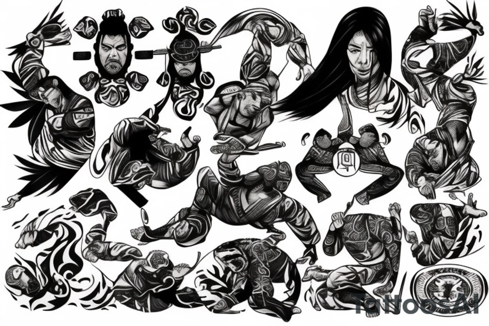 A combination of Brazilian jiu jitsu and Japanese samurai style tattoo idea