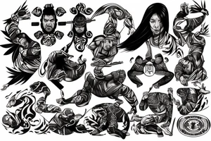 A combination of Brazilian jiu jitsu and Japanese samurai style tattoo idea