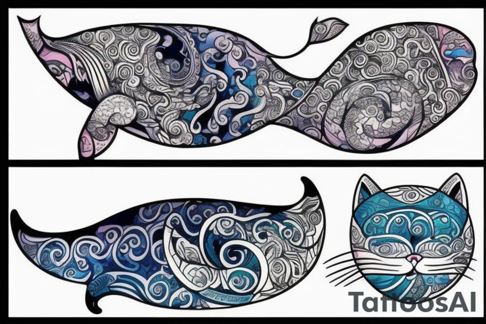 Cat in a whale tattoo idea