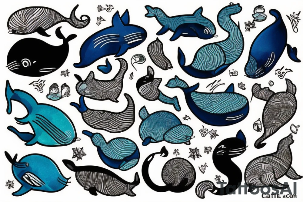 Cat in a whale tattoo idea