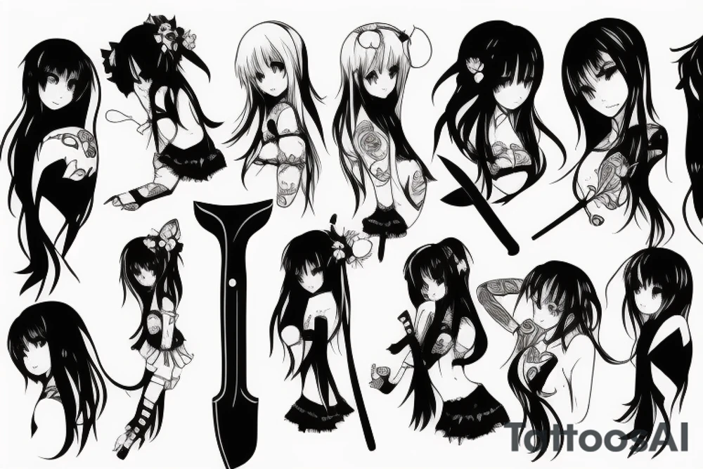 anime girl with knife tattoo idea