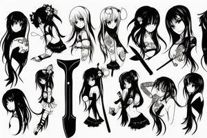 anime girl with knife tattoo idea