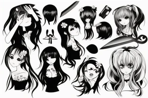 anime girl with knife tattoo idea