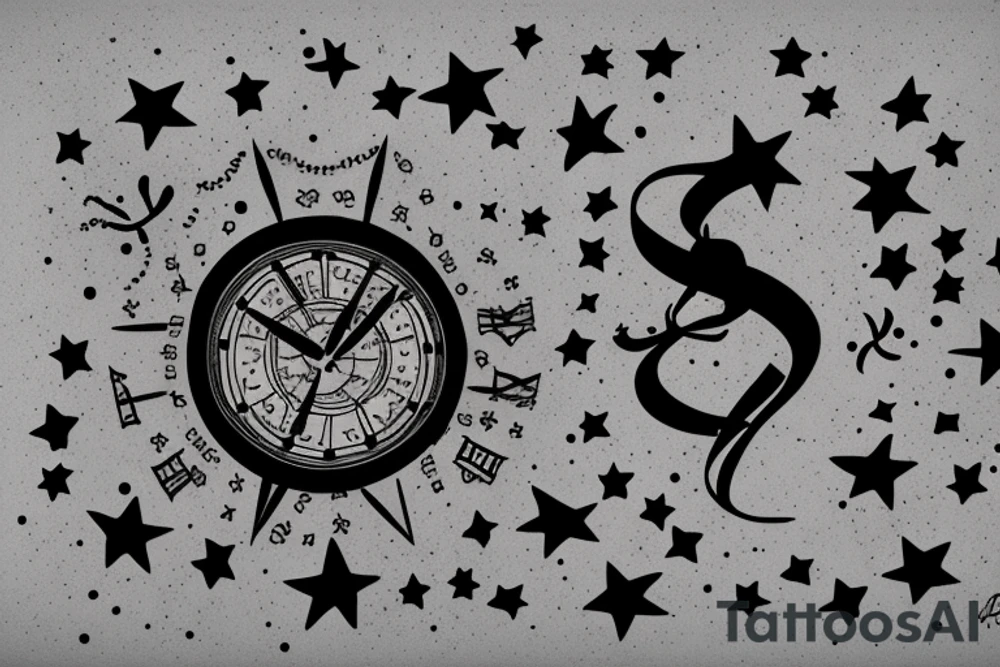sand clock with stars tattoo idea