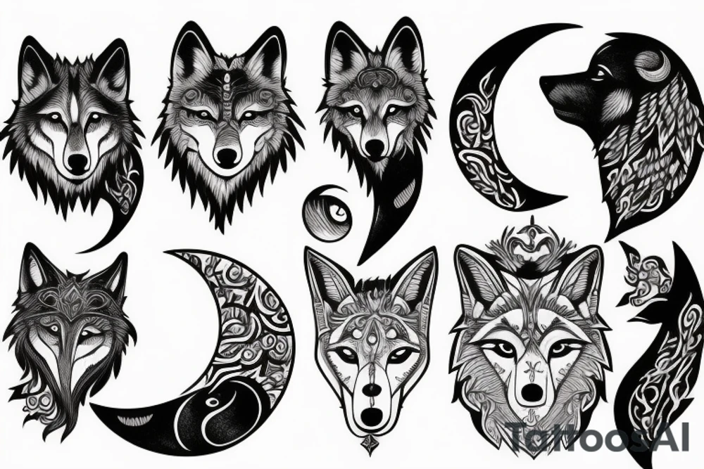 wolf with moon tattoo idea