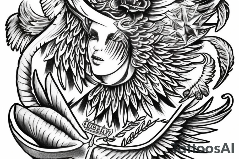 Crown and angel wings. Under corwn and between wings text "Born to be first" and under text "since sep 18" tattoo idea