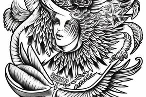 Crown and angel wings. Under corwn and between wings text "Born to be first" and under text "since sep 18" tattoo idea
