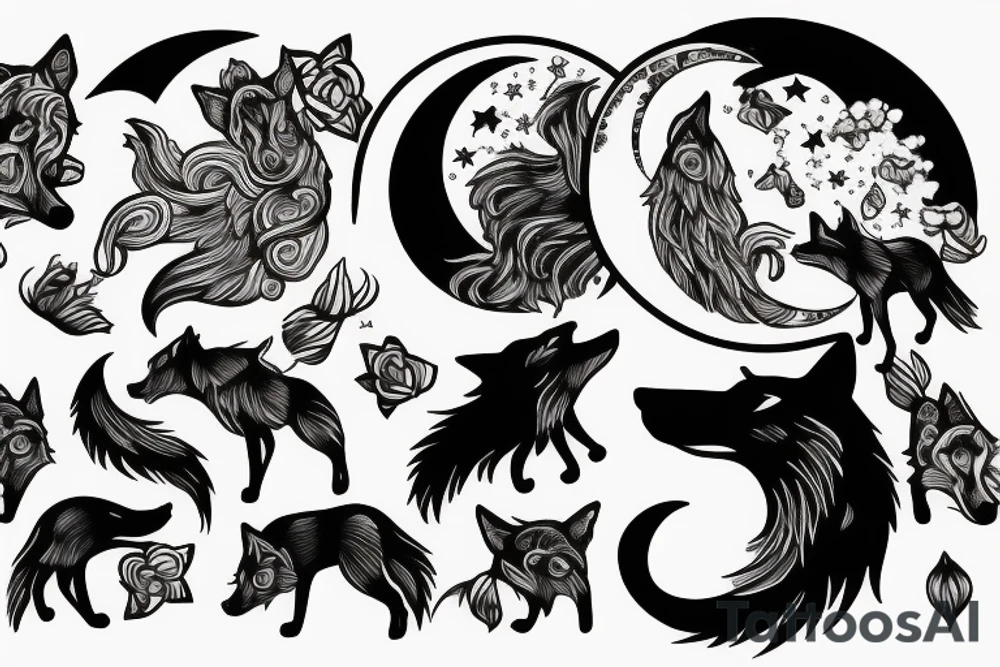 wolf with moon tattoo idea