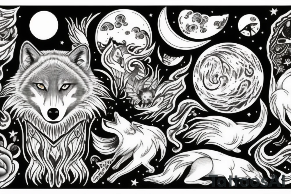 wolf with moon tattoo idea