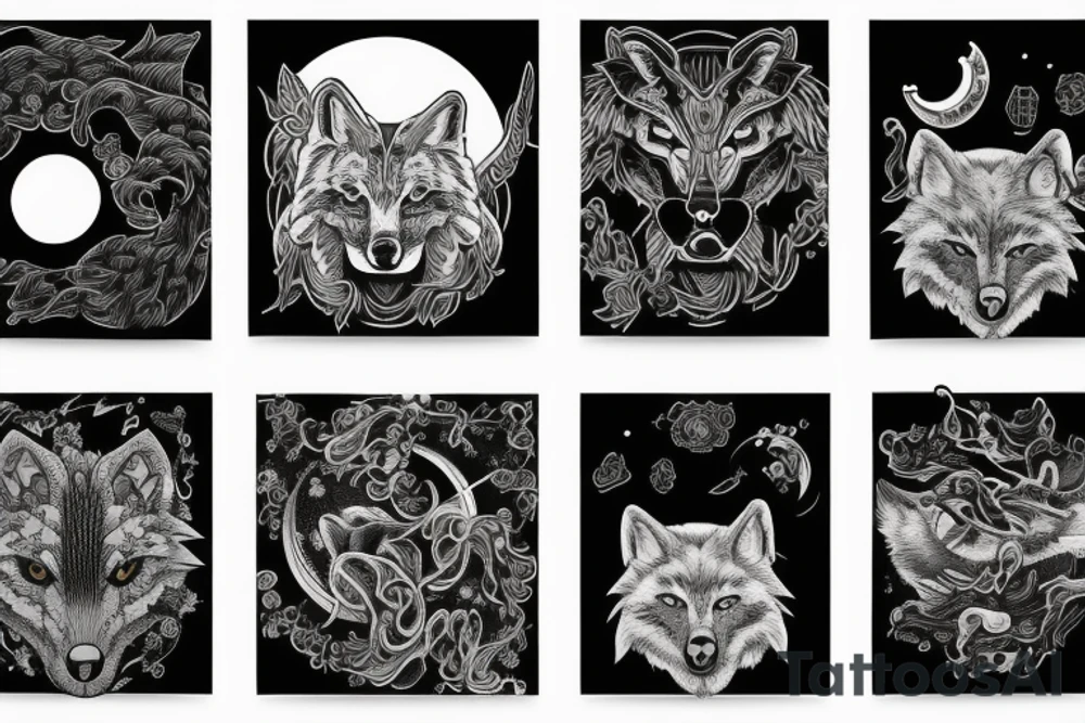 wolf with moon tattoo idea