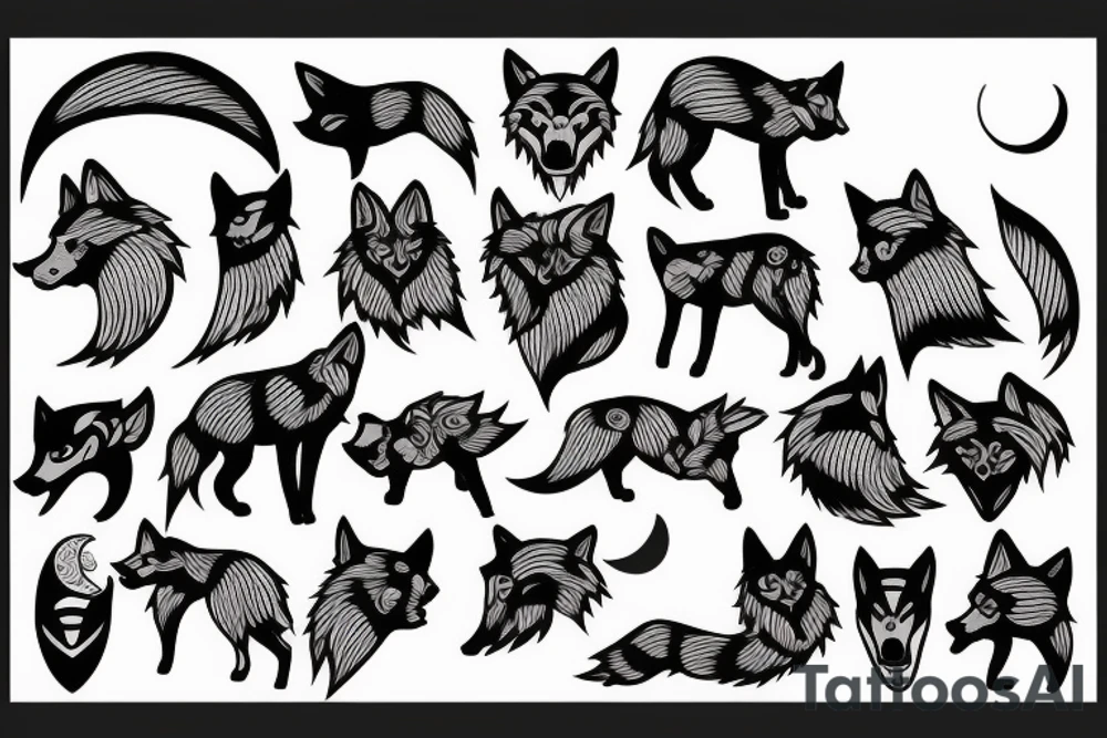 wolf with moon tattoo idea