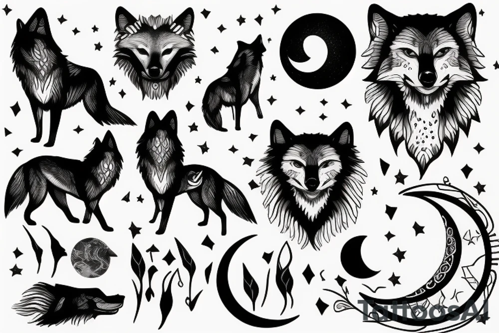 wolf with moon tattoo idea