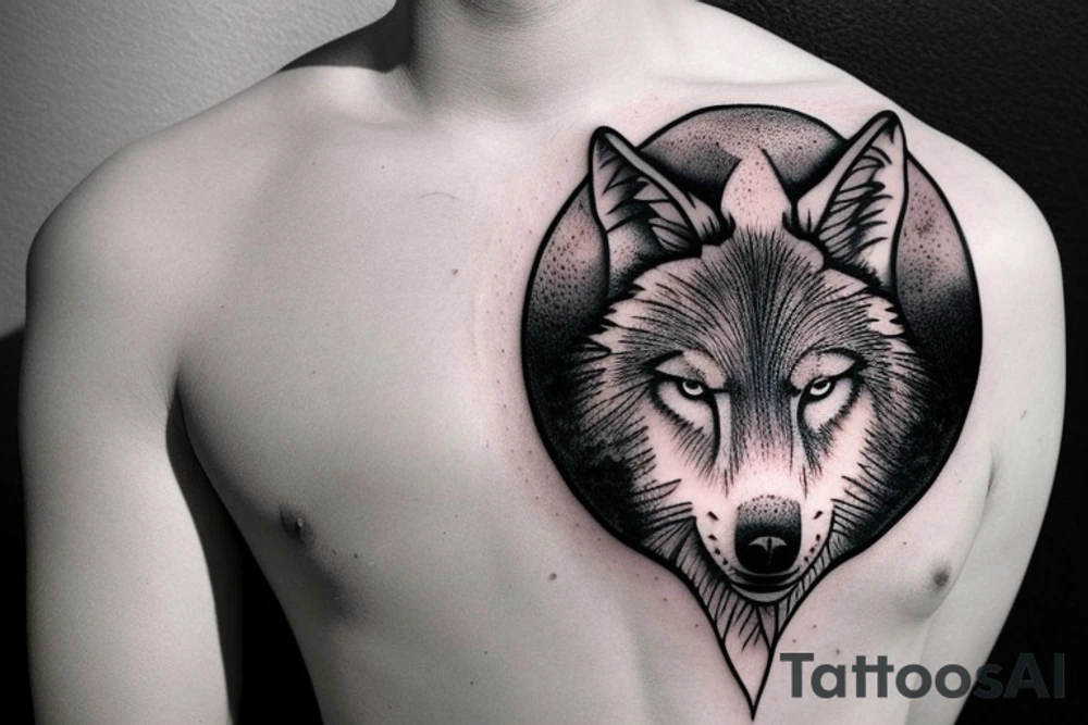 wolf with moon tattoo idea