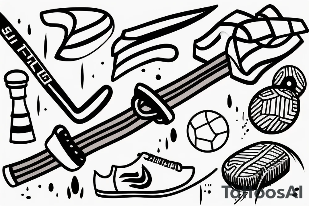 hockey Stick on it there are more sports: swimming, soccer and running tattoo idea