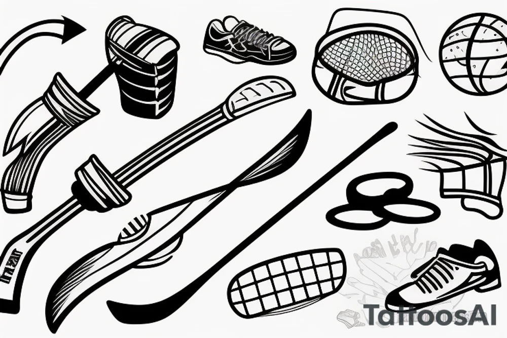 hockey Stick on it there are more sports: swimming, soccer and running tattoo idea