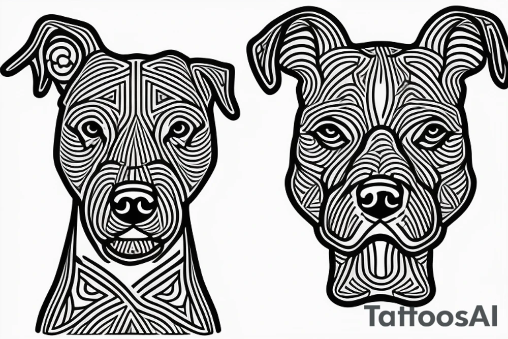 Dog's head like dobermann pitbull Staffordshire Bull Terrier
Only linework bold black lines tattoo idea