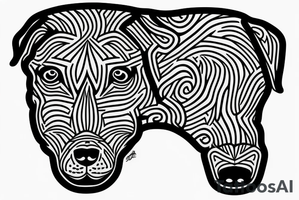 Dog's head like dobermann pitbull Staffordshire Bull Terrier
Only linework bold black lines tattoo idea