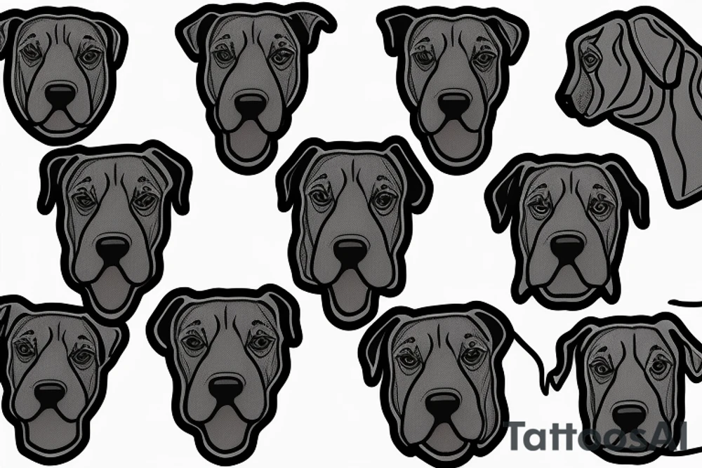 Dog's head like doberman, pitbull, Staffordshire Bull Terrier,
linework tattoo idea