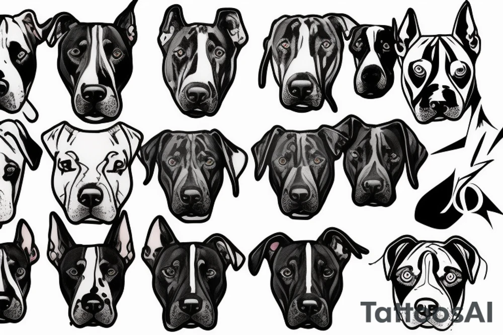 Dog's head like doberman, pitbull, Staffordshire Bull Terrier,
linework tattoo idea