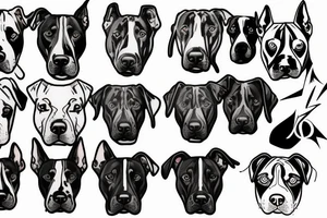 Dog's head like doberman, pitbull, Staffordshire Bull Terrier,
linework tattoo idea