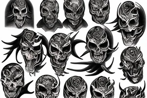 masked man standing in front of the fiery gates of hell tattoo idea