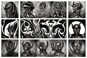 masked man standing in front of the fiery gates of hell tattoo idea