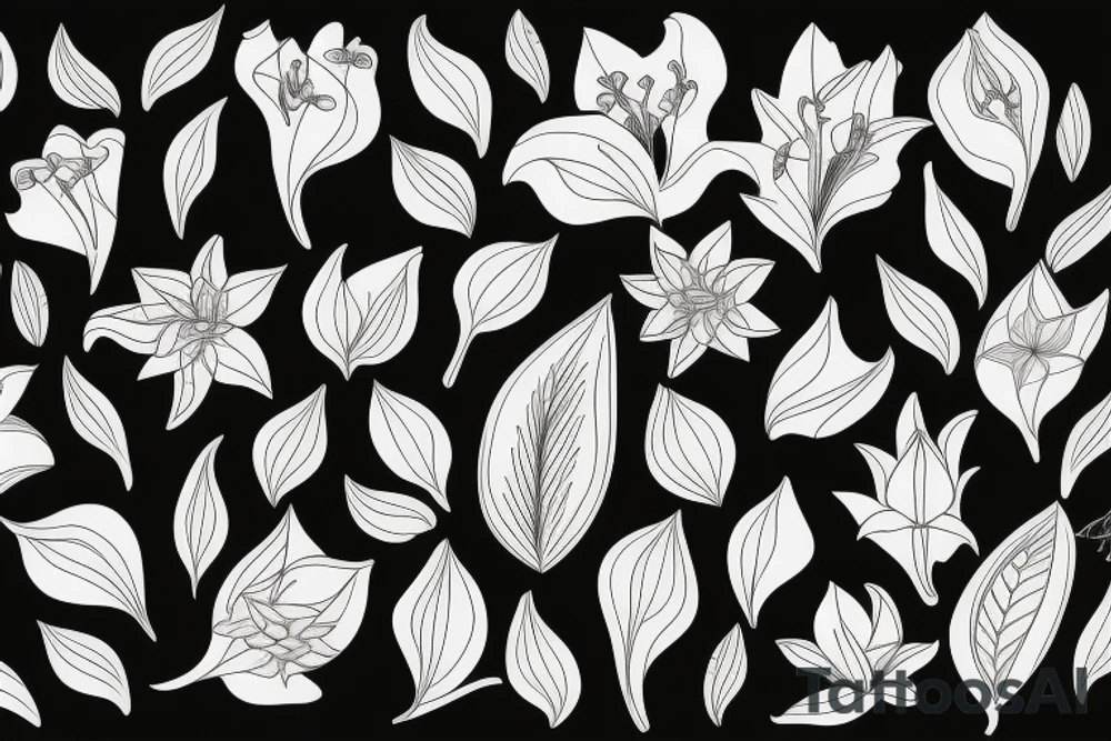 Lilies, leaves, floral tattoo idea
