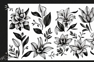Lilies, leaves, floral tattoo idea