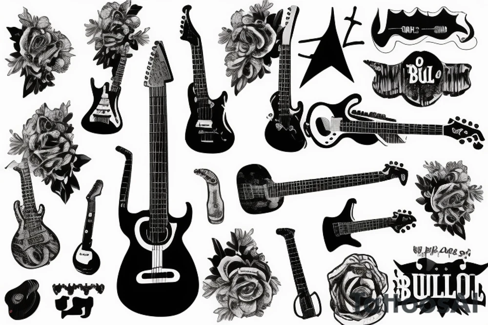 guitar and a bull tattoo idea