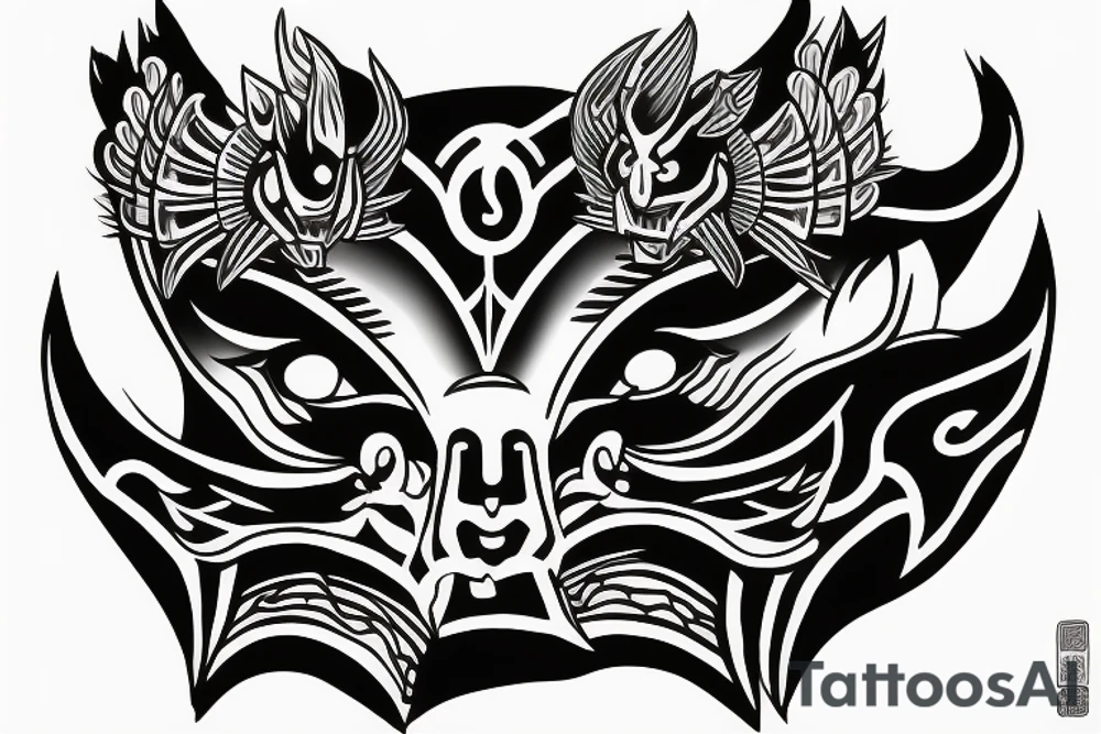 Oni mask full back for men tattoo idea