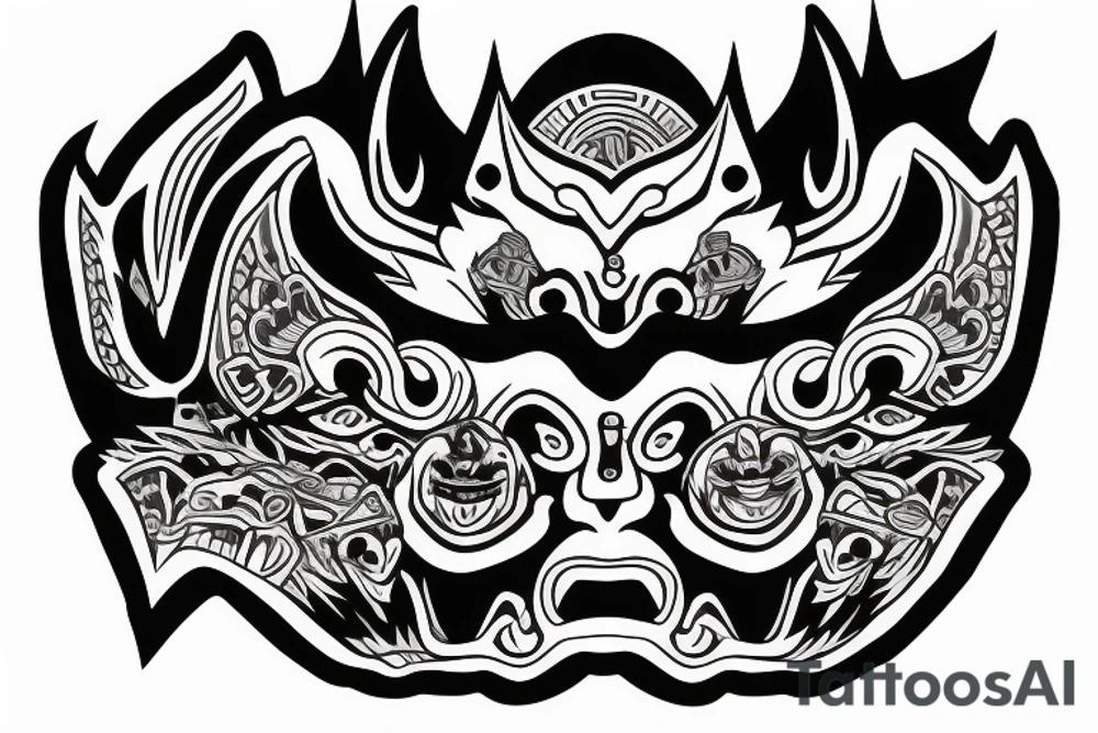 Oni mask full back for men tattoo idea