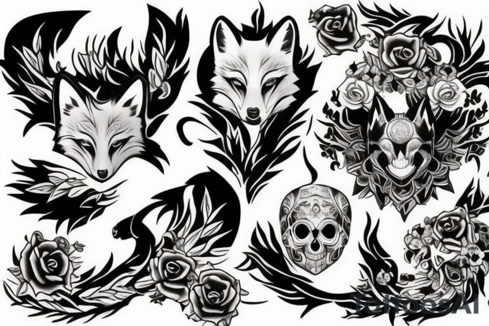 White fox with death skull and smoking pipe tattoo idea