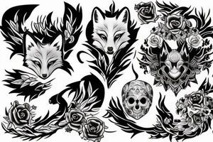 White fox with death skull and smoking pipe tattoo idea