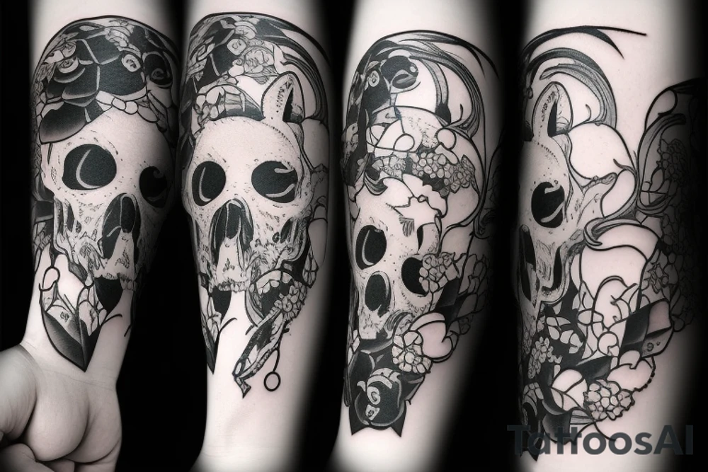 White fox with death skull and smoking pipe tattoo idea
