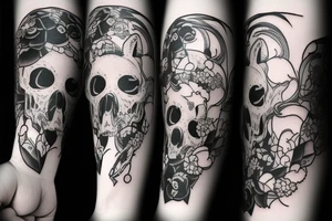 White fox with death skull and smoking pipe tattoo idea