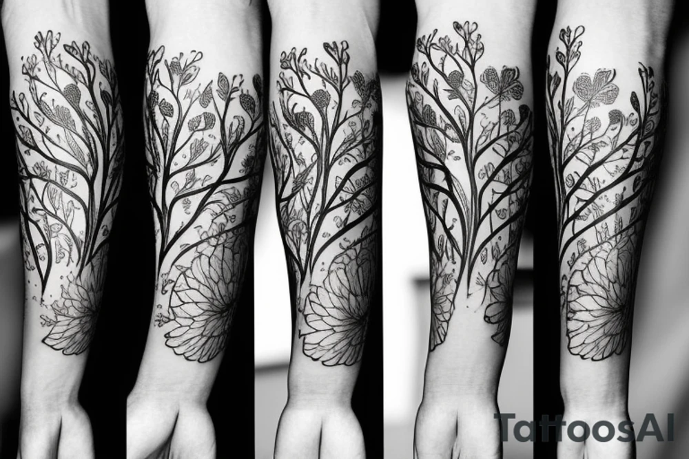 Floral and tree design for vertical placement, inside forearm. tattoo idea Floral and tree design for vertical placement, inside forearm. tattoo idea