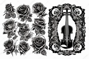 Steam-powered violin with deck made from roses tattoo idea